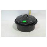 One 9" dia. Speckled enamel ware cooking pot with