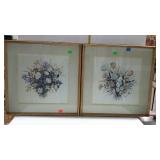 Floral prints, pair of - framed & double matted,