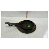 Cookware, tin 6" skillet, and cast iron 9"