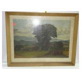 Print with landscape, tree scene - framed 32 x 25