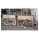 Two large photo prints, train station scenes, one