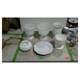 Six pcs of decor milk glass, planters, rose bowl,