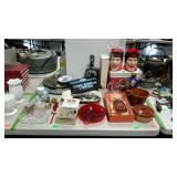 Grouping of misc items, decanter, nice nacs, ruby