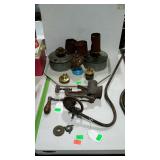 Lamp parts lot, 2 tin canister oil lamp bases, 3