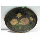 Vintage floral painted tole serving tray, 22"