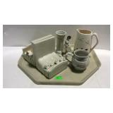 Ceramics decor, set of bookends in shape of kids