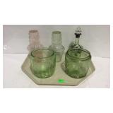 Glassware group lot, 2 depression cracker jar