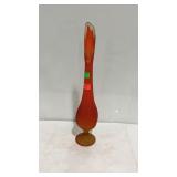Orange glass pedestal floral bud vase, mid