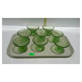 Set of 8 green depression sherbets