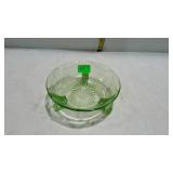 Green depression glass tri-footed side dish with