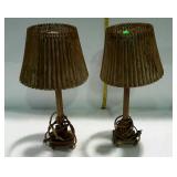 Pair of early vanity lamps, with paper pleated