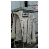 Ladies hooded jacket, button front ultra suede