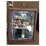 Wall decor mirror with stained glass look boarder,