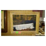 Painting on board, waterfall scene, framed -