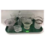 Glassware - cruet, small ice bucket, votive candle