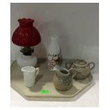 Misc - Milk glass creamer, milk bottle, and oil