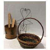 Home decor - basket, metal rolling pin wall rack