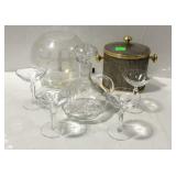 Glassware - decanter, four stemware glasses, rose