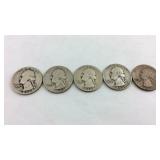Silver quarters, five total - 1945, 1946, 1952, &