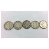 Silver dimes, five total - 1946, 1948, 1950, 1951,