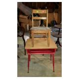 Vintage school desk in bright red with solid oak
