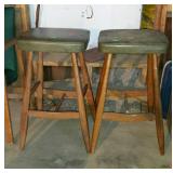 Pair of mid century style bar stools. Green vinyl