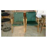 Lobby chairs, pair of green vinyl arm chairs,