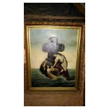 Large oil on canvas painting in gilded frame, the