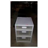 Sterlite storage bin with three drawers, measures