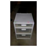 Sterlite storage bin with three drawers, measures