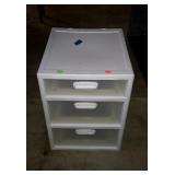 Sterlite storage bin with three drawers, measures