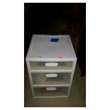 Sterlite storage bin with three drawers, measures