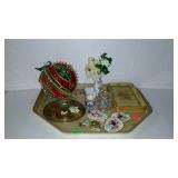 Tray of home decor, needle cushion, candle,