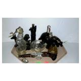 Tray of glass decanter bottles