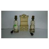 Two double handle decor lamps no shades and a