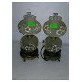 Pair of electric glass shade decorative lamps 9in
