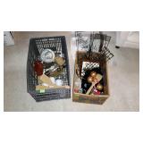 Crate and box with misc glassware - vase, wall