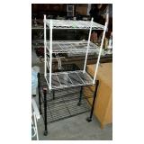 Two 3-tiered wire racks, one on wheels. Both have