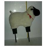 Sheep decor, stuffed on a wood base with posts,