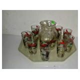 Water pitcher, with set of eight glasses all do