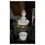 Plant stand with flower pot and wall decor piece