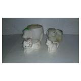 Four animal planters -cats, dog, and bunny