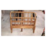 Twin size wooden bed with metal rails