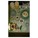 Group lot - clothes iron, dishes, vases, painted