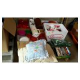 Skid lit, Christmas decor items, movie tapes,