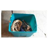 Tote with misc hardware, electric cord, slap