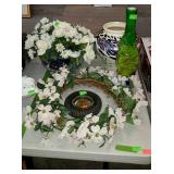Home decor, artificial flowers, vase, etc