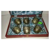 Silver plate cups one cup is missing glass insert