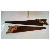 Two carpenters hand saws