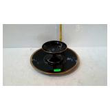 Black ruby glass 10-1/2" plate and center dip